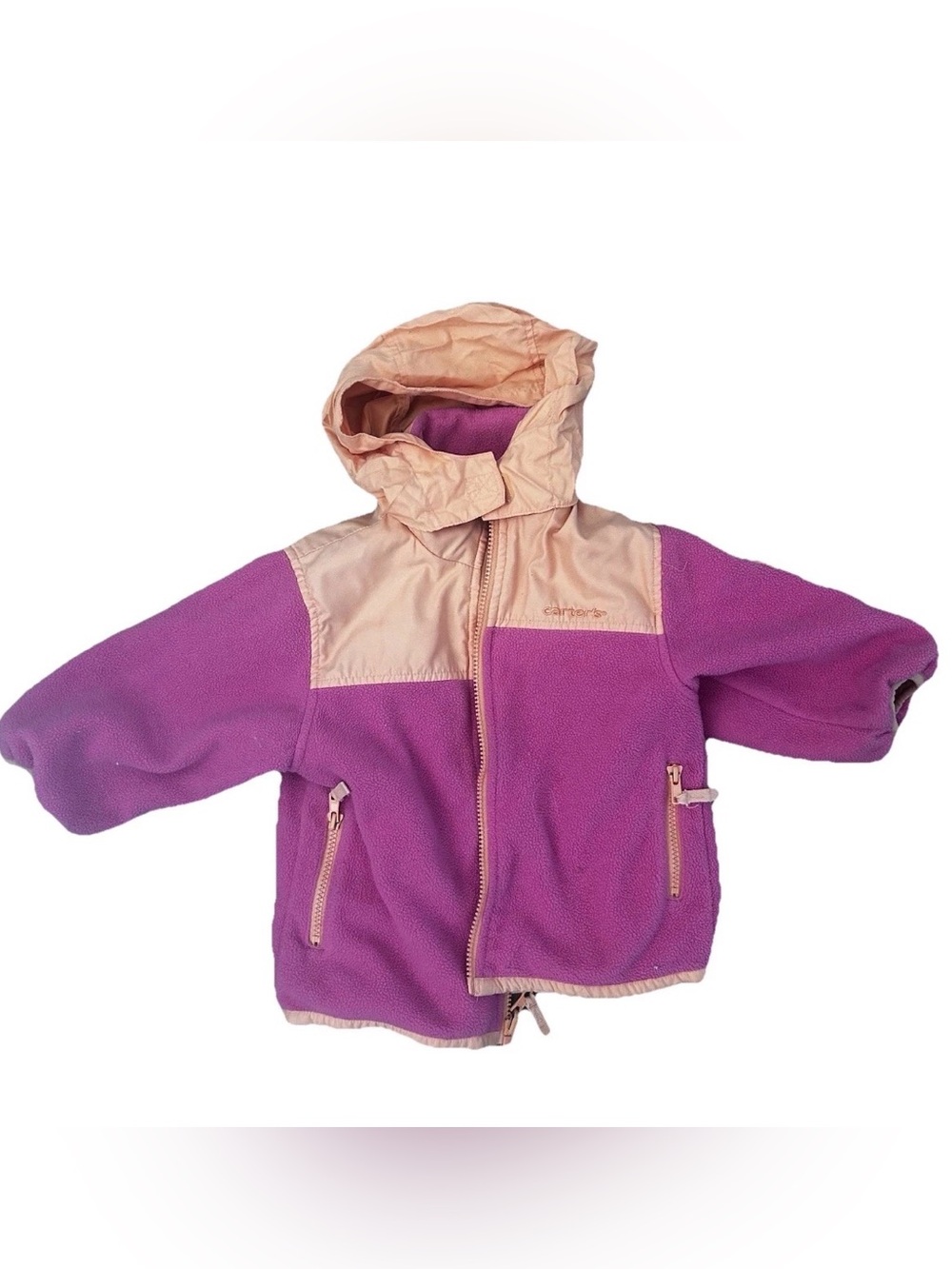 Carter's cute and warm Pink Peach reversible Hooded Fleece Jacket - baby girls
